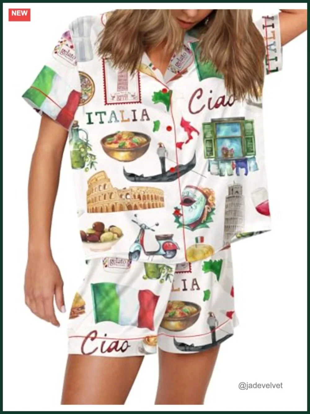 Satin Pajama Set Button Down Shirt & Shorts Summer Loungewear